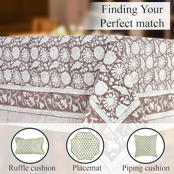 CPC Rustic Brown Tablecloth 100% Cotton 72x160 Inch Indian Block Print Rectangle Table Cover, Table Cloth for Gifting in Weddings, Halloween, Fall, Christmas, Thanksgiving