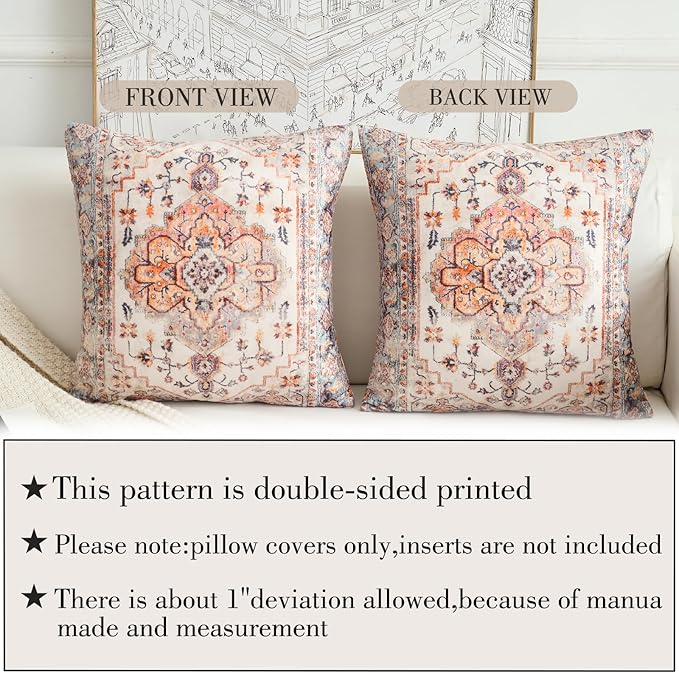 Boho Throw Pillow Covers 26x26 inch Set of 2,Boho Vintage Carpet Pattern Antique Ethnic Decor Double Sided Pattern Cushion Cover Soft Pillow Case Living Sofa Room Bed Square Pillow Cover