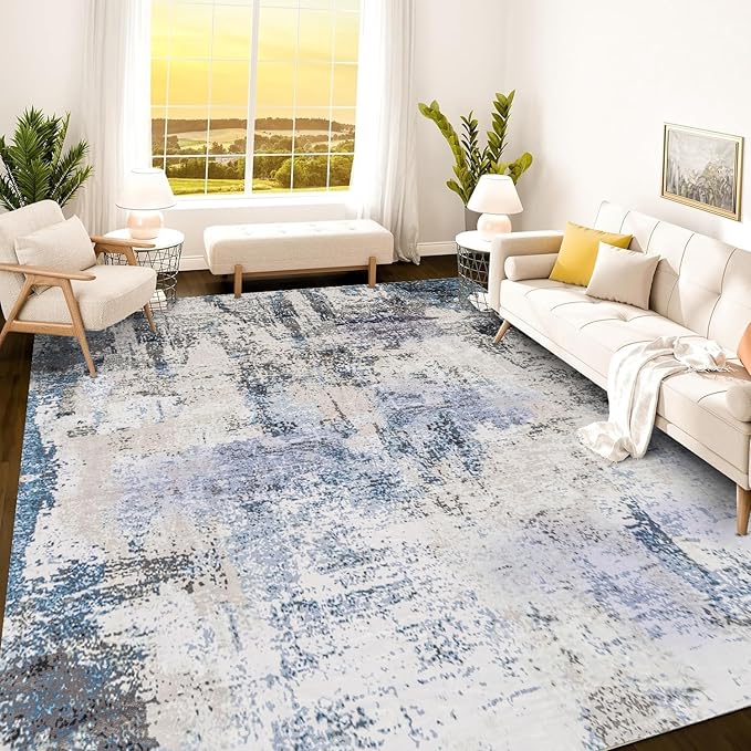 Istana 9x12 Area Rug - Grey Navy 9 x 12 Area Rugs for Living Room - Foldable 9x12 Rugs for Bedroom/Living Room Rug - Stain Resistant Washable Rugs - Eco-Friendly Area Rugs