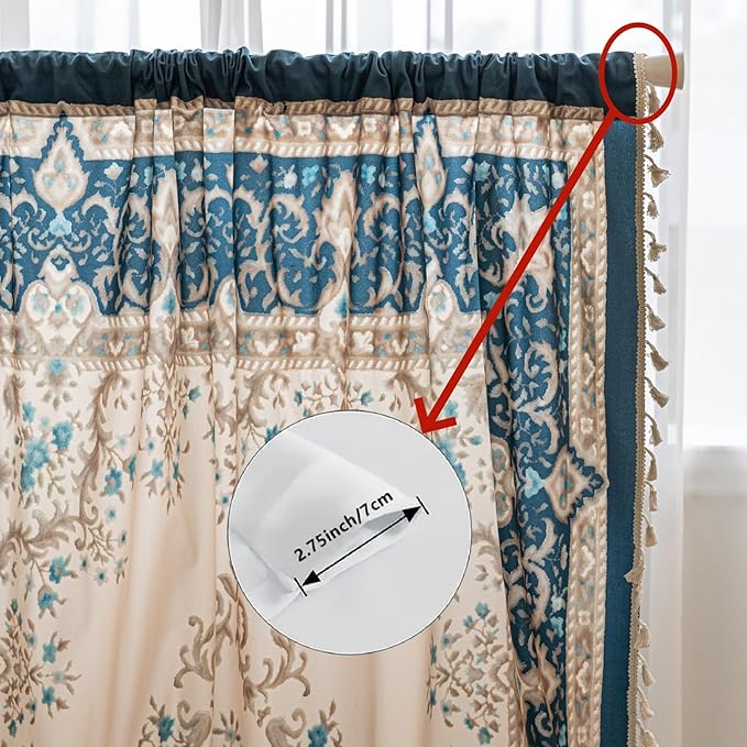 Popular Handicrafts Printed Curtains for Living Room 102 Inches Long Indian Hippie Bohemian Curtains Rod Pocket Light Filtering 2 Panels, Navy