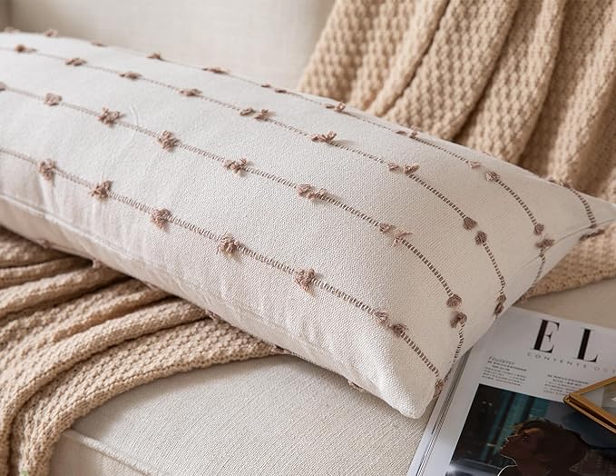 Caflife Boho Lumbar Throw Pillow Covers 14x36 inches Long, Farmhouse Decorative Body Pillow for Bed and Sofa, Living Room Home Decor Couch Pillowcase, Pack of 1