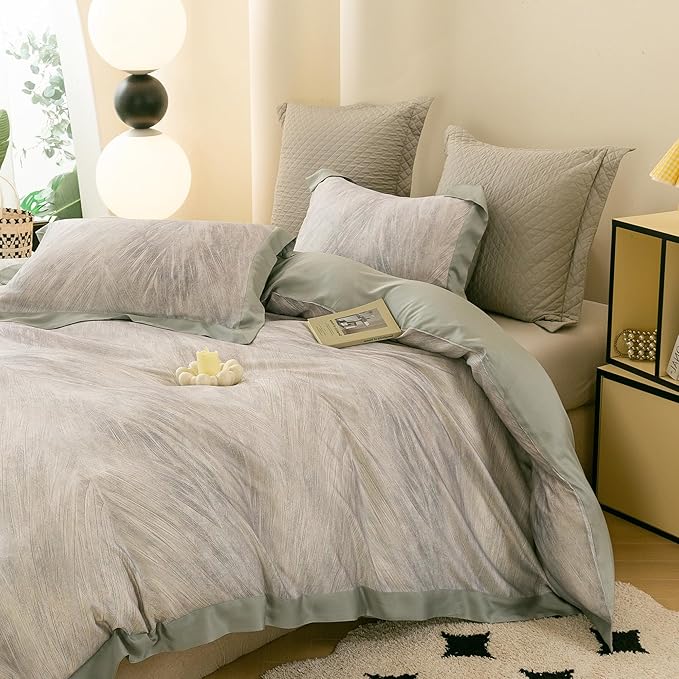 ECOCOTT Bedding 3-Piece Duvet Cover Set King Size – Silky Soft 100% Lyocell, Cooling & Breathable for Hot Sleepers, Ultra-Smooth with Modern Feathered Pattern, Moisture-Wicking