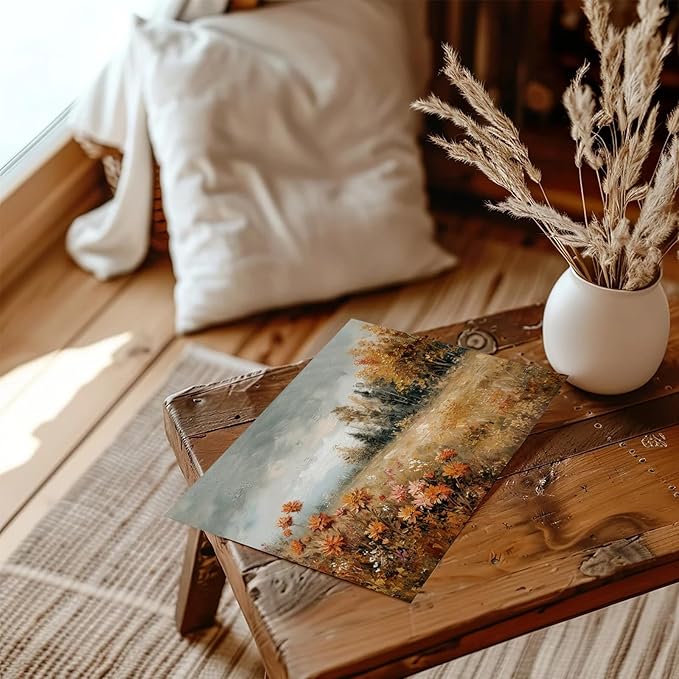 XOCUUI Autumn Landscape Painting Wildflower Fall Canvas Poster Art Print Vintage Rustic Wall Art Retro Farmhouse Wall Decor Aesthetic 8x10inch Unframed