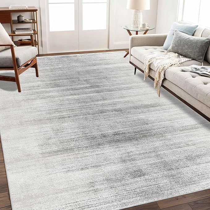 Enkor Area Rugs 5x7 Washable Non Slip Abstract Soft Rugs for Living Room Bedroom, Modern Mat for Kitchen Entryway White & Grey