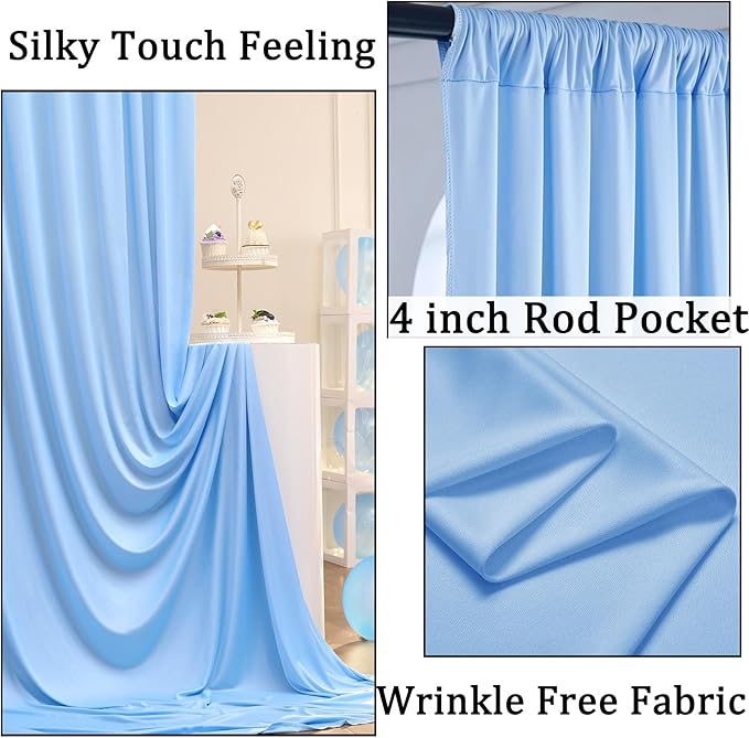20ft x 10ft Baby Blue Backdrop Curtains for Parties, 4 Panels 5×10ft Soft Silky Polyester Photo Backdrop Drapes for Weddings Birthday Party Photography Baby Shower Home Decorations