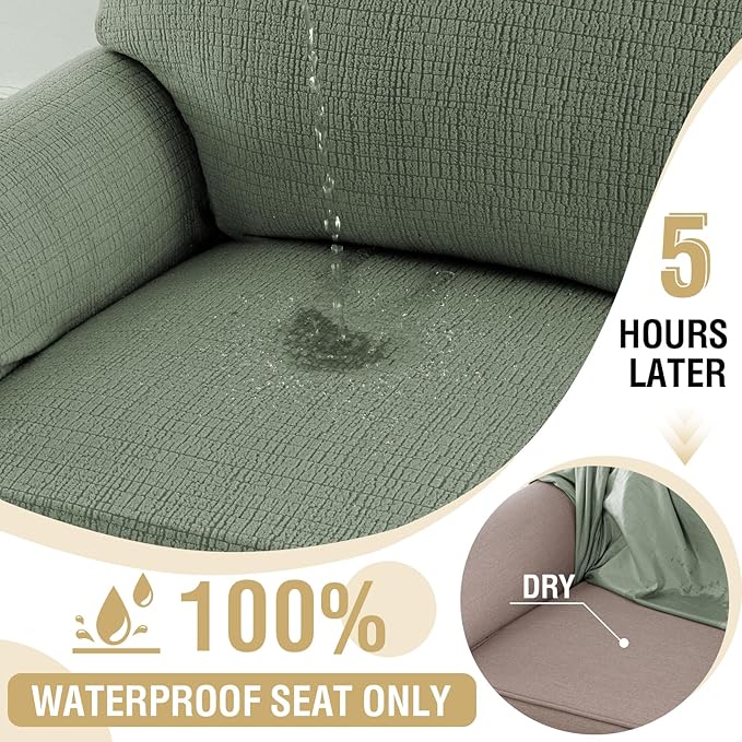 H.VERSAILTEX Jacquard Sofa Slipcover with Waterproof Seat Furniture Protector 1 Piece Stretch Sofa Covers with Elastic Bottom for Kids, Pets, Dog(Sofa XL, Sea Grass)