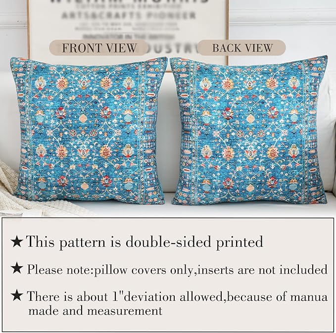 Boho Throw Pillow Covers 20x20 inch Set of 2,Boho Vintage Carpet Pattern Antique Ethnic Decor Double Sided Pattern Cushion Cover Soft Pillow Case Living Sofa Room Bed Square Pillow Cover