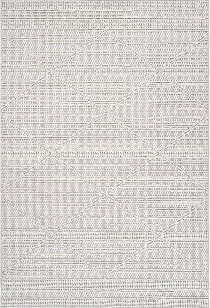 CAMILSON Micro Loop Rug 8x10 Modern Luxury Geometric Pattern Area Rugs Soft High and Low Pile Stain Resistant Easy-Cleaning Non-Shedding for Living Room Office Indoor Carpet (8 x 10 / White)