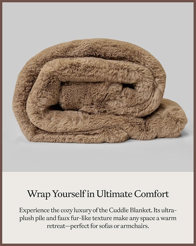 Cozy Earth Cuddle Blanket - Faux Fur Ultra-Soft Luxury Throw Blanket - Thick & Cozy Oversized Design for Lounging or Sharing - Machine Washable - Throw 60" x 50" Walnut