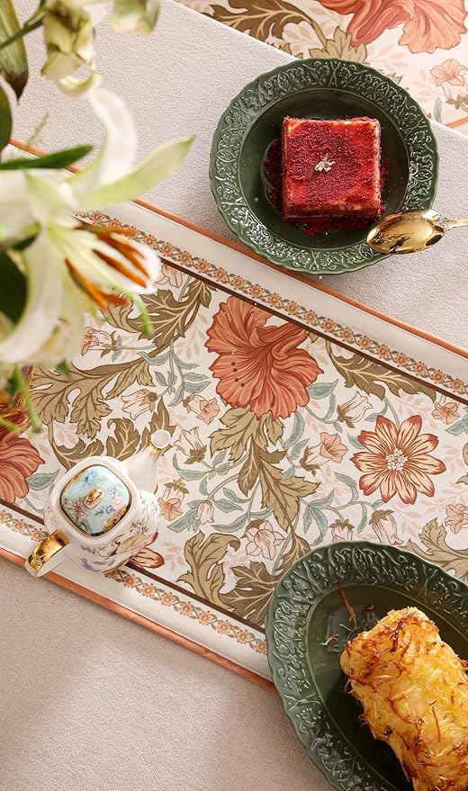 Velvet Fabric Cloth Runner for Table,Rustic Orange Floral 63 Inches Long Table Runners,Decoration Tabletop for Kitchen,Dining Room,Banquet,Thanksgiving,New Year,Holiday,12"*63"