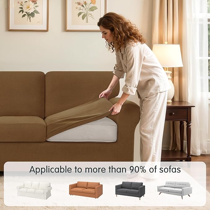 SUBRTEX 5 Pieces Stretch Sofa Slipcover Sets Couch Cover Sets Backrest Cushion Covers Furniture Protector Collection Set for Oversize Sofa Loveseat Chair Slip Covers(Medium, Coffee)