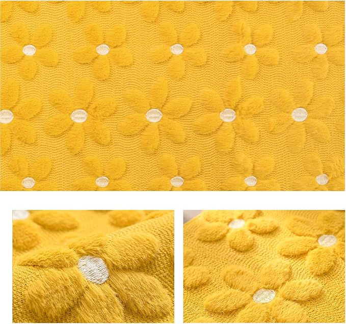 Artoid Mode Yellow Soft Plush Faux Fur Jacquard Embroidery Daisy Spring Table Runner, Kitchen Dining Table Decoration for Home Party Decor 13x48 Inch