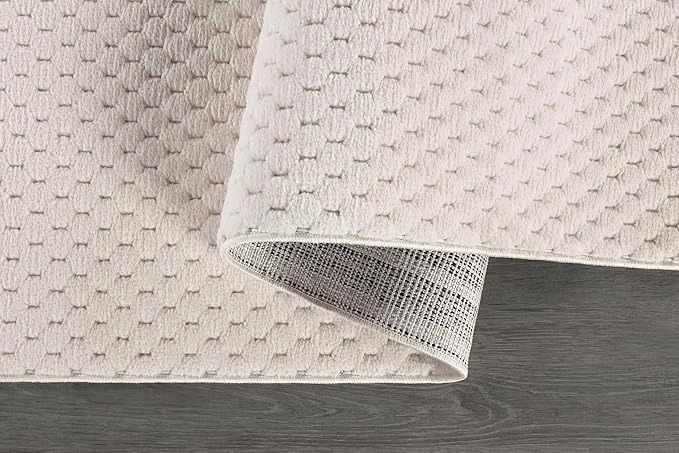 CAMILSON Modern Rug 5x7 Luxury Pebble Pattern Micro Loop Area Rugs Soft High-Low Pile Stain Resistant Easy to Clean Non-Shedding Durable Living Room Bedroom Indoor Carpet (White)