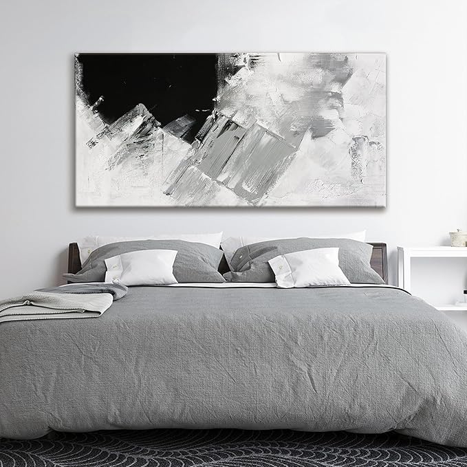 TAIJXAGSG Abstract Wall Art For Living Room Black Grey Canvas Art Wall Decor Large White Wall Art Print Office Decor Abstract Painting Print For Home Bedroom Hotel Artwork 29x58 Inch