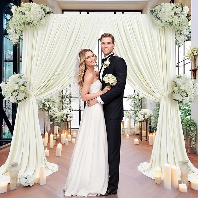 50ft x 10ft Wrinkle Free Ivory Backdrop Curtains for Parties, 10 Panels 5x10ft Polyester Ivory Photo Backdrop Drapes for Wedding Birthday Party Photography Background