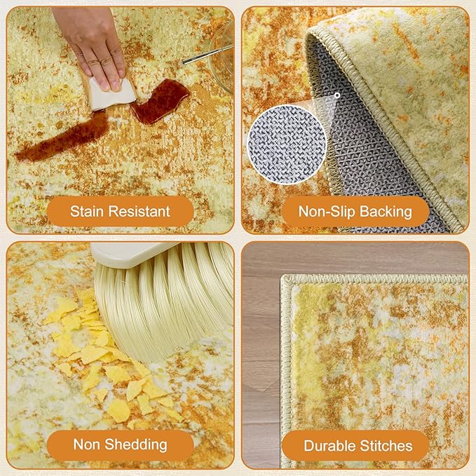 Washable Area Rug for Living Room 6x9 - Neutral Modern Abstract Rugs, Soft Non Slip Carpet with for Bedroom, Under Dining Room Table, Home, Office, Dorm - Yellow Brick