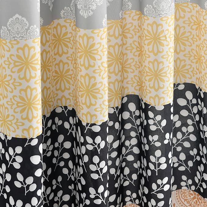 Lush Decor Bohemian Stripe Window Curtain Panels, Pair 52" W x 84" L Yellow & Gray - Light Filtering Curtains for Bedroom - Boho Curtains - Maximalist Decor