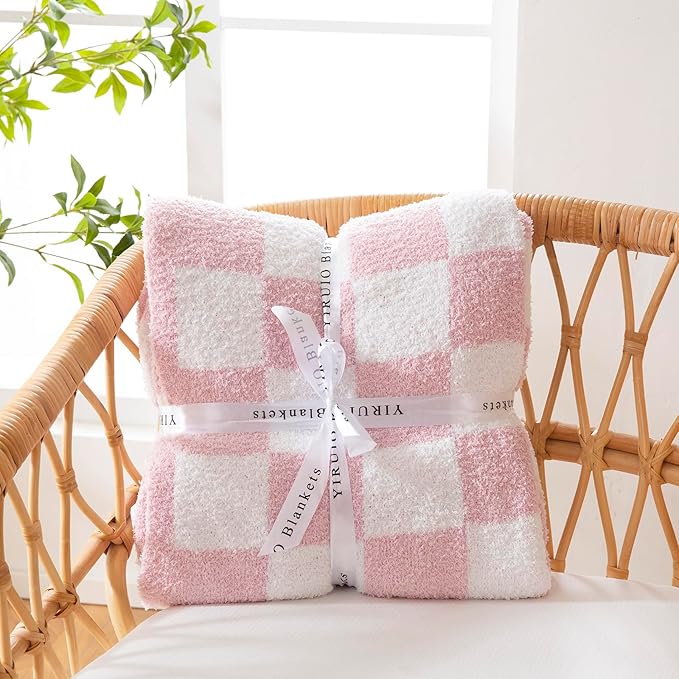 YIRUIO Throw Blanket Checkered Chessboard Fluffy Fuzzy Warmer Comfort Reversible Super Soft Cozy for Home Decor Bed Couch Sofa Living Room (Pink, 51''x63'')