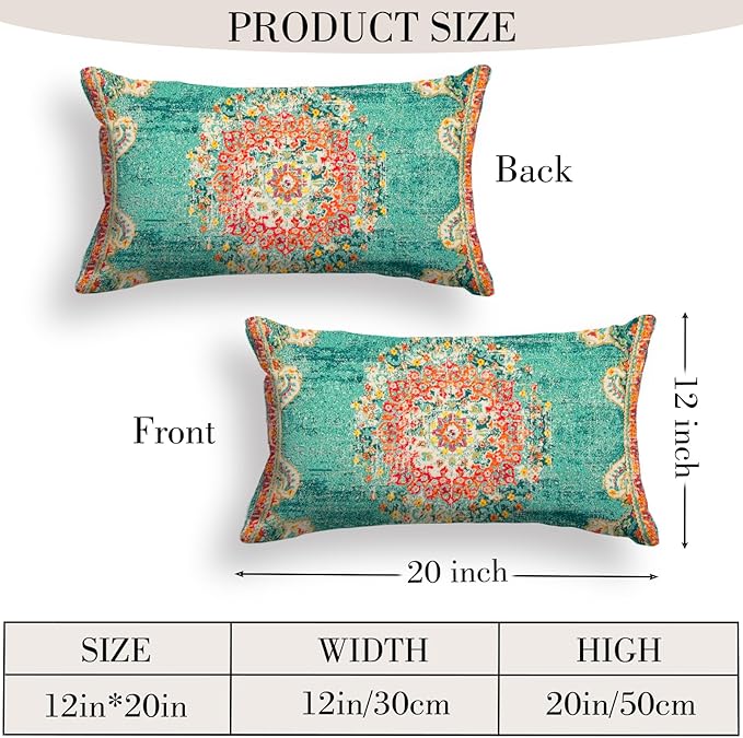 Boho Throw Pillow Covers 12x20 inch Set of 2,Boho Vintage Carpet Pattern Antique Ethnic Decor Double Sided Pattern Cushion Cover Soft Pillow Case Living Sofa Room Bed Square Pillow Cover