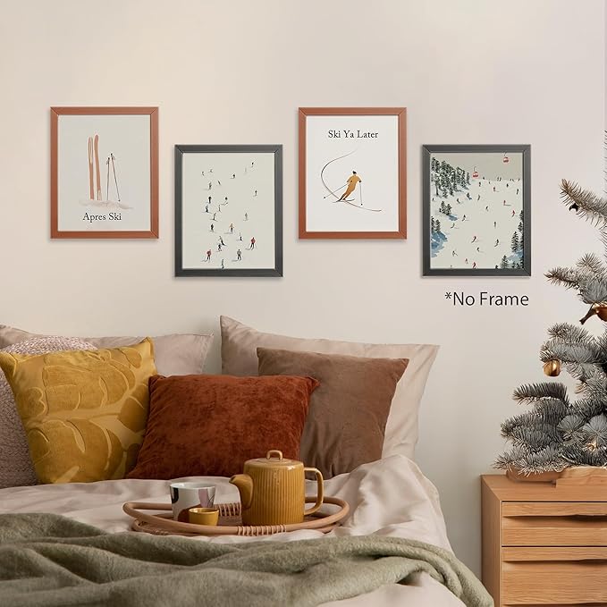 AEHIE Ski Ya Later Winter Snowboard Wall Art Poster Prints for Home Bedroom Living Room Office, Winter Christmas Ski Lift Decor, Winter Snowboard Ski Lift Wall Art Unframed 4pcs 8x10inch
