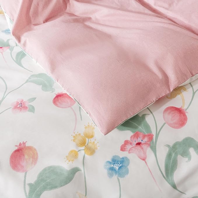 HoneiLife Queen Size Duvet Cover - Fruits Comforter Cover 3-PC, Botanical Bedlinen Set with Zipper Closure & Corner Ties, Pomegranate Comforter Cover Sets 100% Cotton