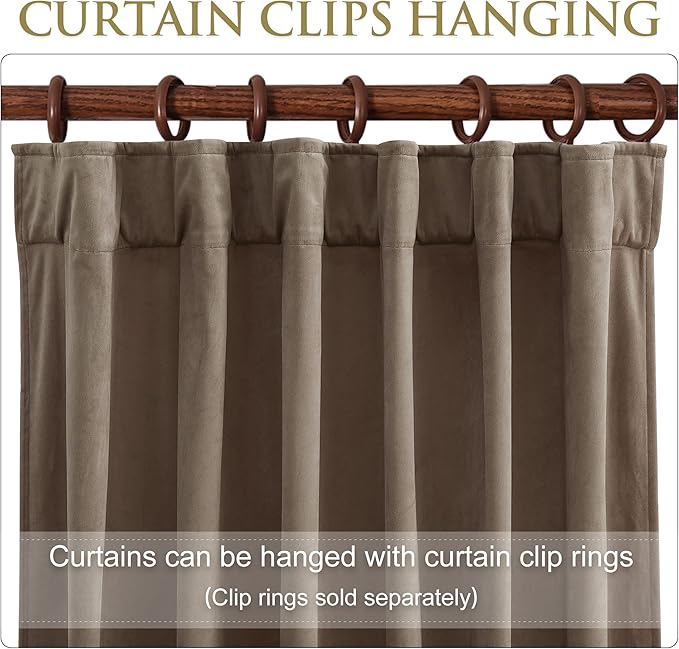 StangH 63 inches Taupe Velvet Curtains- Room Darkening Solid Drapes Thermal Insulating for Kitchen, Privacy Protect Bedroom Curtains Elegant Home Decor for Study/Laundry, W52 x L63, 2 Panels