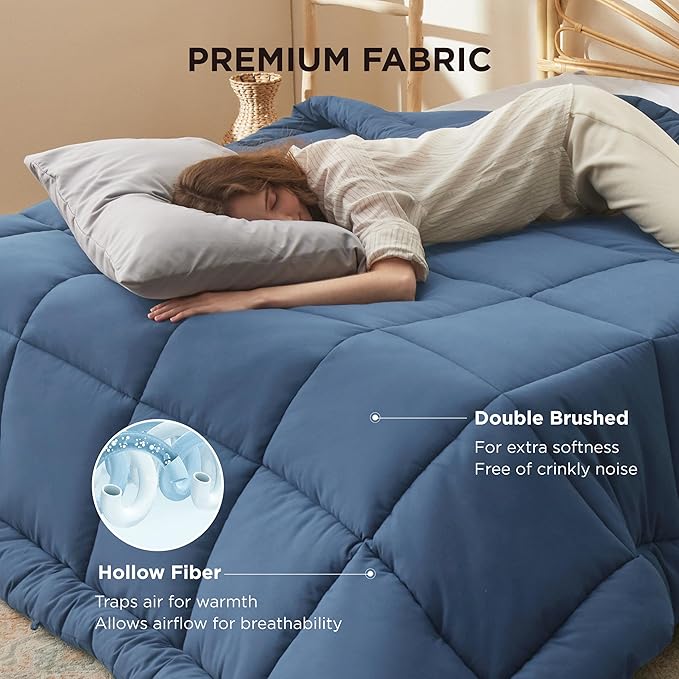 Bedsure Comforter Duvet Insert - Quilted Comforters Full Size, All Season Duvet, GentleSoft Down Alternative Bedding, with 8 Tabs, Gifts for Women/Men, Dark Slate Blue, Full 86 x 82 Inches