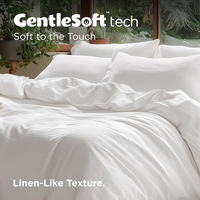Bedsure 100% Washed Cotton Duvet Cover King Size - Natural White Minimalist Cotton Duvet Cover Linen Like for All Seasons - GentleSoft™ Plain Simple Bedding (Natural White, King, 104"x90")