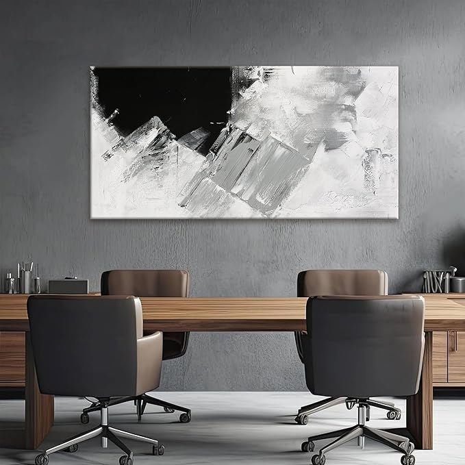 TAIJXAGSG Abstract Wall Art Painting Modern Grey Wall Decor Living Room 24" X 48" Canvas Art Wall Decor Black White Wall Art Canvas Prints Artwork For Bathroom Kitchen Office Decoration