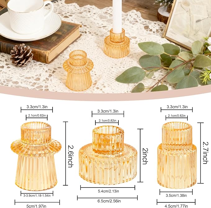 WELLIFE 6 Pcs Gold Glass Candle Holder, Taper Candle Holder, Gold Candlestick Holders for Party, Wedding Decorations, Table Centerpieces and Thanksgiving