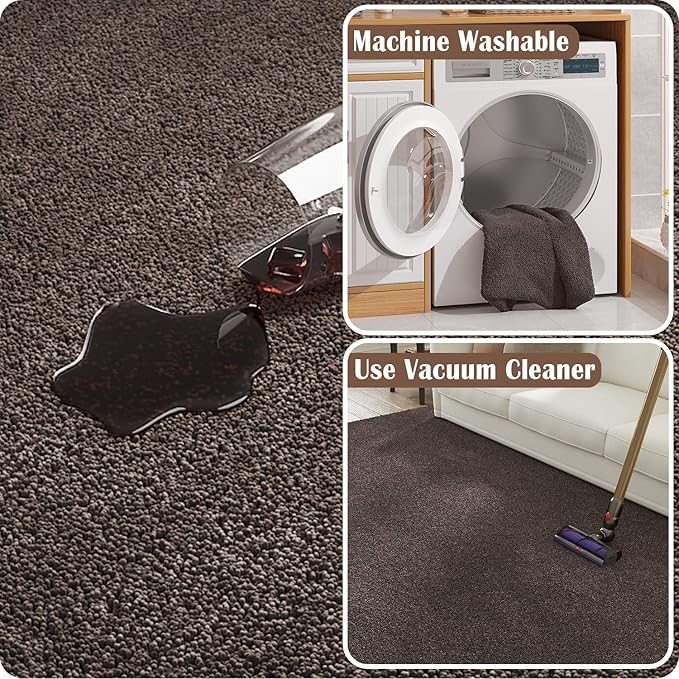 jinchan Solid Plush Area Rug 4x6 Performance Shaggy Washable Rug Indoor Soft Modern Faux Wool Cozy Non Slip Carpet for Living Room Kids Room Bedroom Dining Room Nursery Brown