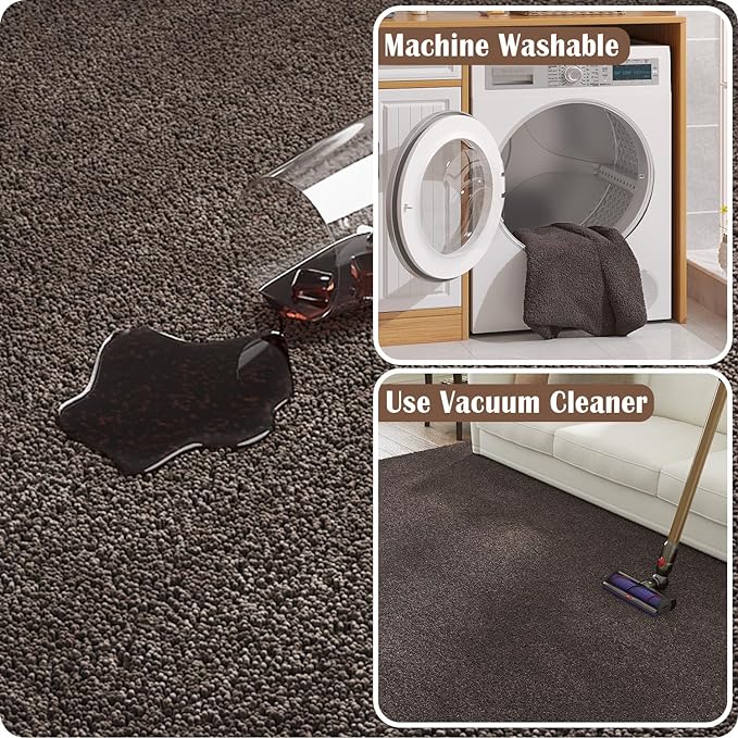 jinchan Solid Plush Runner Rug 2x6 Performance Shaggy Washable Hallway Rug Soft Modern Faux Wool Cozy Non Slip Carpet for Bedroom Laundry Room Living Room Kids Nursery Brown