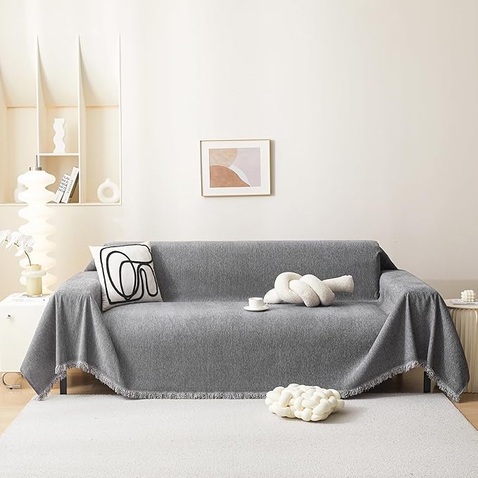 MEETSKY Couch Covers for Sofa Covers Washable, Dog Couch Covers for 2 Cushion Couch Sofa Pet Friendly, Sectional Sofa Slipcovers, Thick Soft Fabric Modern Style, 71" x 118", Dark Grey