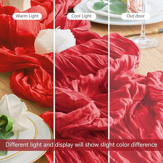 Wokceer Cheesecloth Table Runner Christmas 6Pack 10FT Red Boho Gauze Fall Cheese Cloth Table Runner for Party Long Rustic Sheer Table Runners for Baby Bridal Shower Wedding Easter Table