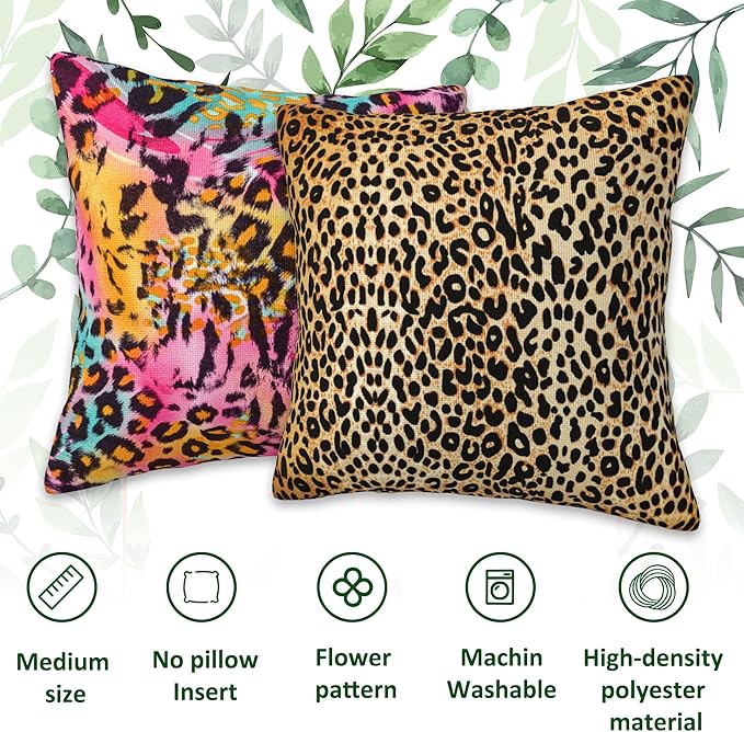 Throw Pillow Covers Leopard Pillow Covers 18x18 Inch Set of 2 Leopard Pattern Throw Pillows Decorative Pillow Cases Cushion Covers for Bedroom Livingroom Sofa Farm House