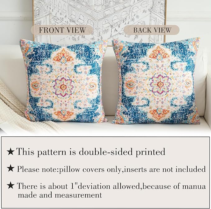 Boho Throw Pillow Covers 24x24 inch Set of 2,Boho Vintage Carpet Pattern Antique Ethnic Decor Double Sided Pattern Cushion Cover Soft Pillow Case Living Sofa Room Bed Square Pillow Cover