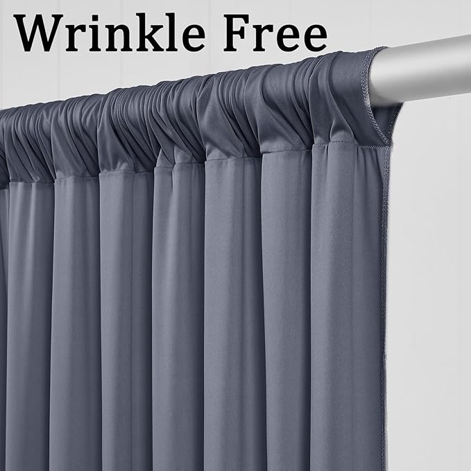 30ft x 10ft Wrinkle Free Charcoal Backdrop Curtains for Parties, 6 Panels Silky Polyester Photo Backdrop Drapes for Wedding Birthday Party Photography Background Backdrop Stand