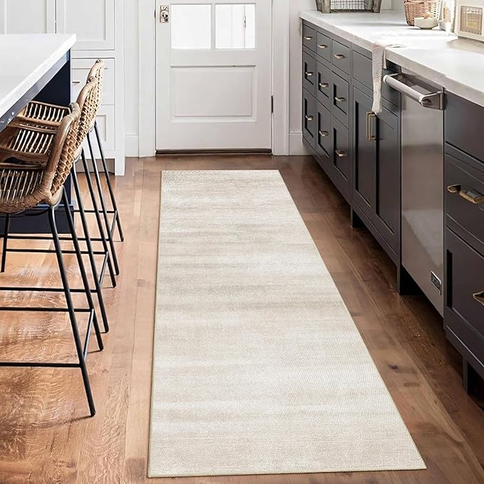 Enkor Runner Rugs for Hallway, 2x6 Washable Soft Non Slip Abstract Rugs for Kitchen, Modern Mat for Entryway Living Room Bedroom Beige & White