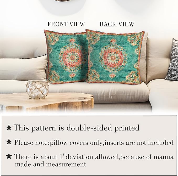 Boho Throw Pillow Covers 20x20 inch Set of 2,Bohemian Vintage Carpet Pattern Antique Ethnic Decor Double Sided Pattern Cushion Cover Soft Pillow Case Living Sofa Room Bed Square Pillow Cover