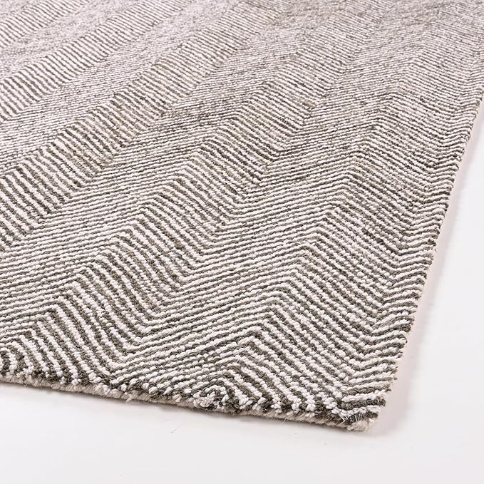 Modern Herringbone Chevron Collection Handcrafted Wool Area Rug - Durable, Zigzag Pattern, for High Traffic, Contemporary Design for Living Room, Bedroom, Dining Room Decor (Dark Olive, 7' x 10')