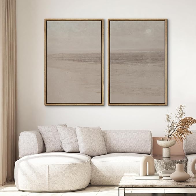 SIGNWIN Framed Canvas Print Wall Art Set Soft Abstract Landscape Cool and Neutral Tones Modern Minimalism Decorative Nordic for Living Room, Bedroom, Office - 16"x24"x2 Natural