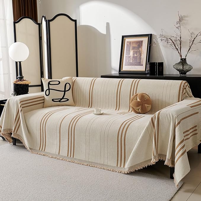 Boho Non Slip Covers Sofa Covers for 3 Cushion Chenille Dog Pet Couch Protector Washable L Shaped Sofa Cover ﻿ (Shallow Coffee, 91"*150")