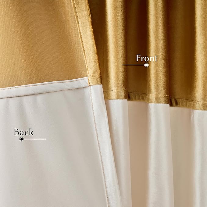 Velvet Curtains for Living Room Gold Cream Ivory 120 inches Long,2 Panels Blackout Curtains Modern Color Block Back Tab Rod Pocket Soundproof Drapes for Bedroom Window Decor