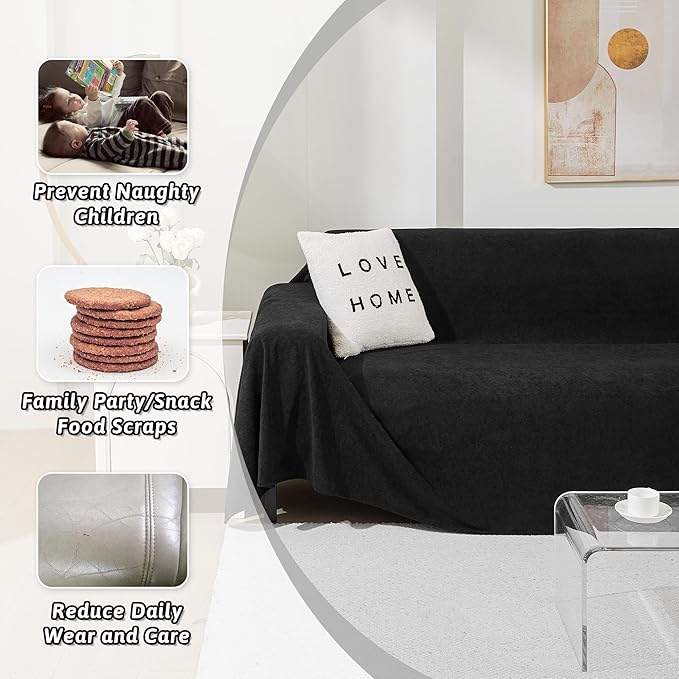 MEETSKY Sectional Couch Cover for 3 Cushion Sofa Washable, Cat Scratch Proof Sofa Covers, Furniture Protector Oversized L Shape Big Sofa Slipcovers for Dogs, 91" x 150", Black