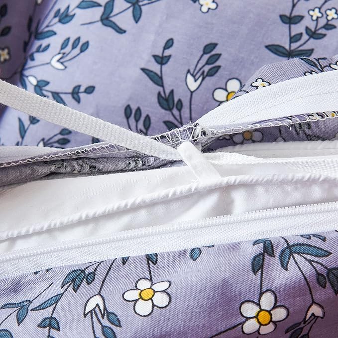 HoneiLife Duvet Cover King Size - 100% Cotton Comforter Cover Floral Duvet Cover Sets,Pale Purple Duvet Cover with Zipper Closure and Corner Ties,3pcs Wildflower Comforter Cover Sets- Lavender Grey