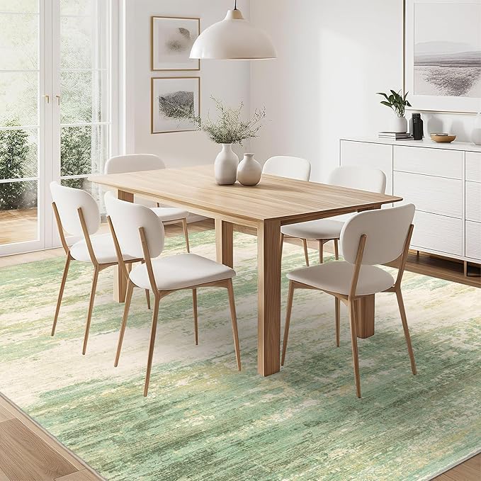 8x10 Modern Abstract Rug Washable Area Rugs for Living Room Bedroom Dining Room Non-Slip Low Pile Neutral Large Rug Soft Indoor Floor Carpet, Green