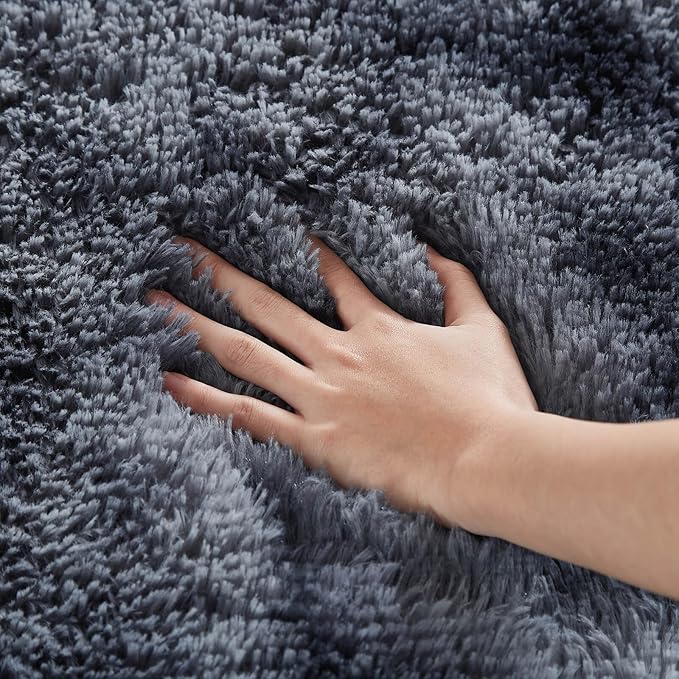 Floralux 9x12 Shag Rug for Living Room, Tie-Dyed Dark Grey, Soft Area Rugs for Bedroom, Large Fluffy Shaggy Carpets