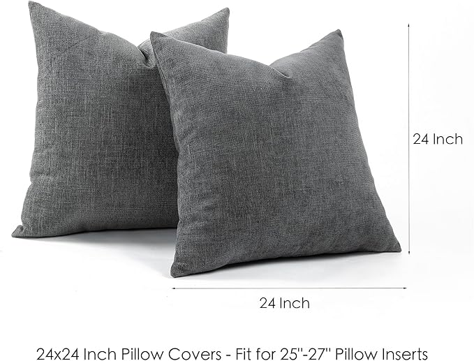 Jepeak 24x24 Inch Decorative Chenille Throw Pillow Covers, Pack of 2 Cozy Concise Pillow Cases Soft Farmhouse Modern Square Cushion Cover for Sofa Couch Bed Home Decor, Dimgray