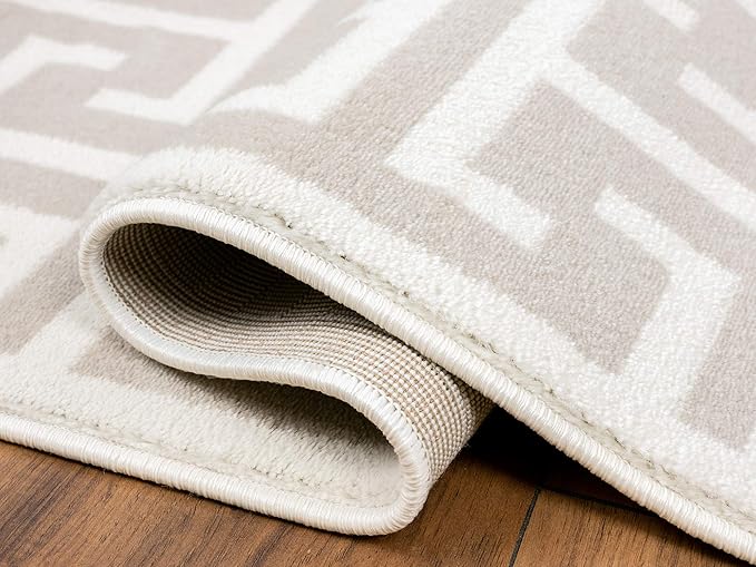 Abani Contemporary 3D Beige & White Modern Greek Key Pattern Area Rug - Geometric Meander 7'9" x 10'2" Arto Collection Neutral Rug Rugs