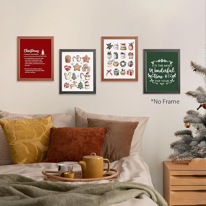 AEHIE It's The Most Wonderful Time of The Year Wall Art Poster Prints for Kitchen Living Room, Holiday Farmhouse Happy New Years Decor, Minimalist Boho Xmas Aesthetic Wall Art Unframed 4pcs 8x10inch